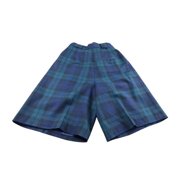 Vintage Giorgio Sant’Angelo Blue Tartan Plaid Merino Wool Pleated Shorts Size 10 - Picture 4 of 6